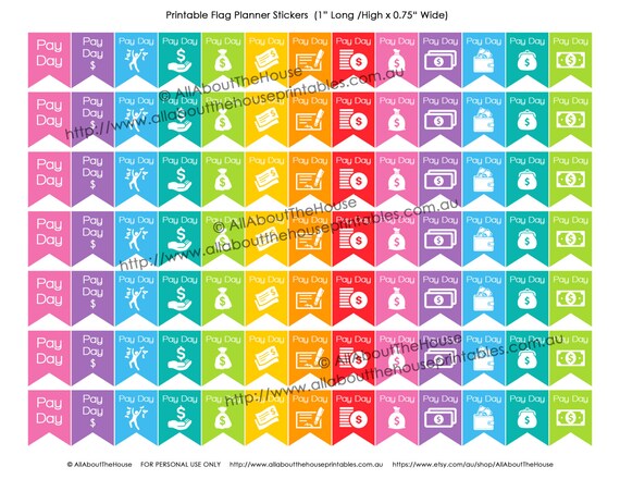 Payday Planner Stickers Flag Banner Printable Calendar Agenda Organization made for Erin Condren, Plum Paper happy planner F001 Il_570xn