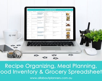 Meal planning excel spreadsheets grocery list food inventory favorite recipes menu plan monthly family google sheets home planner