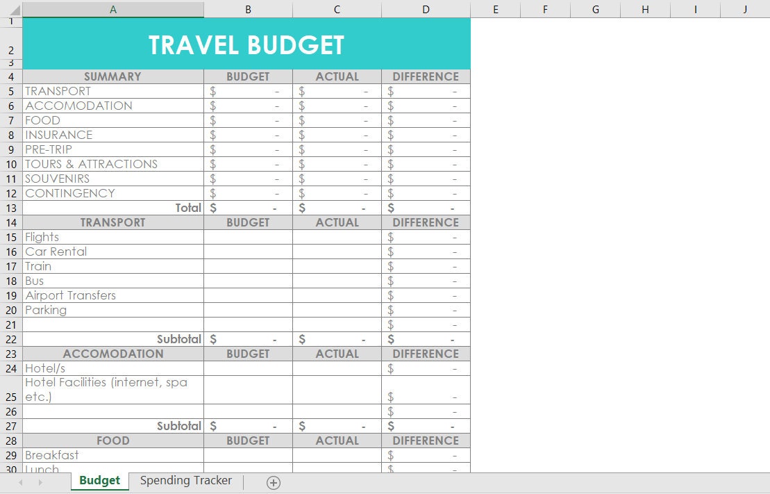 travel cost excel template