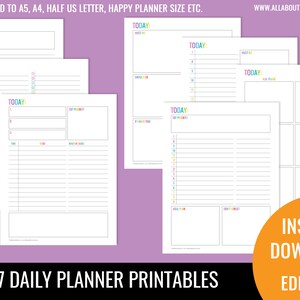 Daily planner printable overview insert editable refill to do quarterly goals overview future log US letter size resize a5 half junior image 1