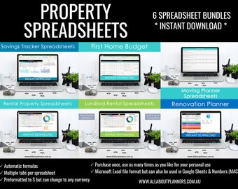 Property spreadsheets bundle savings calculator first home renovation budget organizer moving excel google sheet landlord rental property