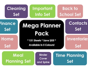 Mega Household Binder Planner Pack Printables - Home Organisation - 131 sheets - Super Value Pack