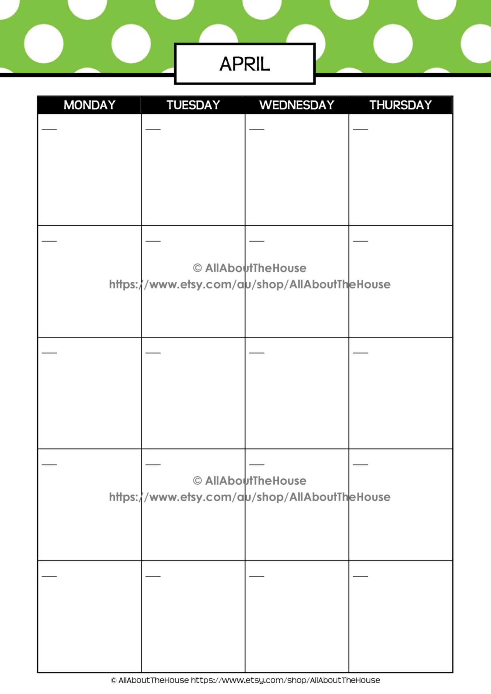Calendar Printable Perpetual Polka Dot Calendar 2022 2023 Etsy