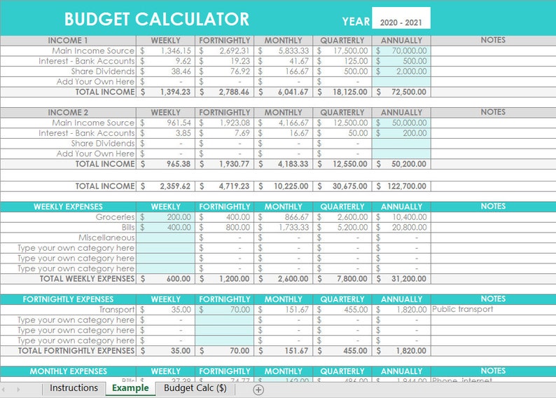 Budget calculator excel spreadsheet income expenses template tracking finance spending family actual budget monthly google sheets budgeting image 3