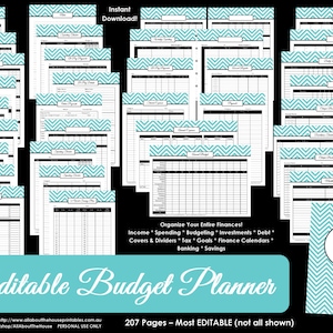 Budget planner LIGHT BLUE EDITABLE printable Household Binder Chevron debt savings banking tax account Budget template Finance money spende image 1