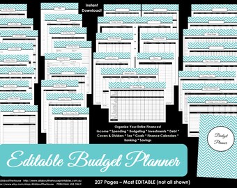 EDITABLE DARK BLUE Budget planner budget book Printable Household Binder debt savings banking tax investment template Finance Organizer