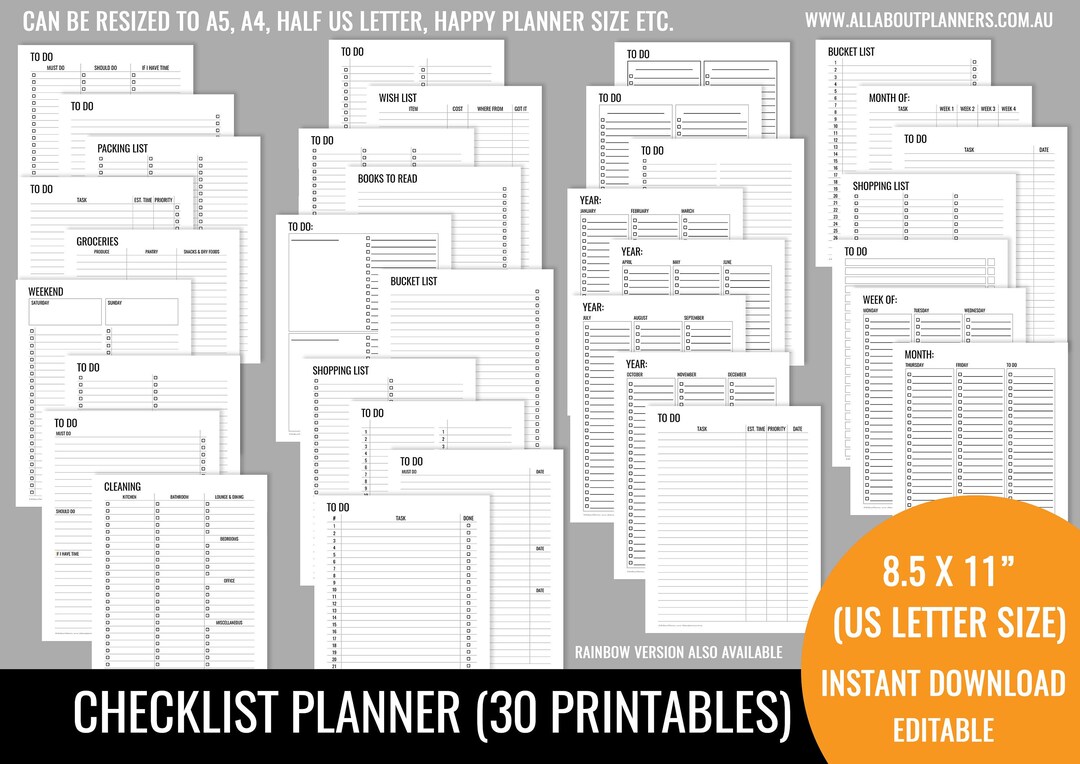Checklist Printable Planner Insert Refill to Do Shopping Grocery Task ...