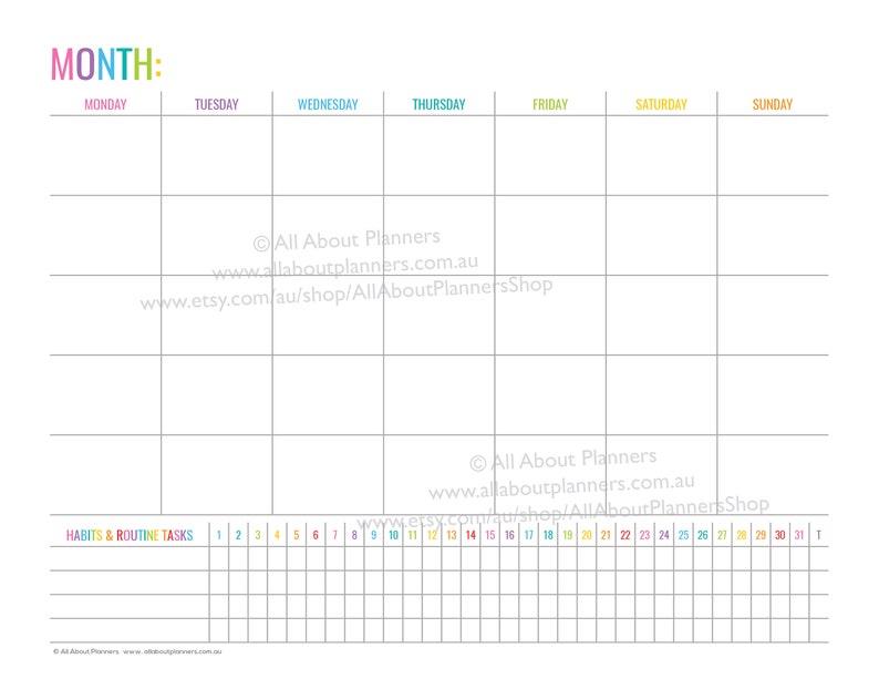 Monthly Calendars printable editable planner insert refill habit tracker to do shopping grocery task organizer agenda US letter size resize image 2