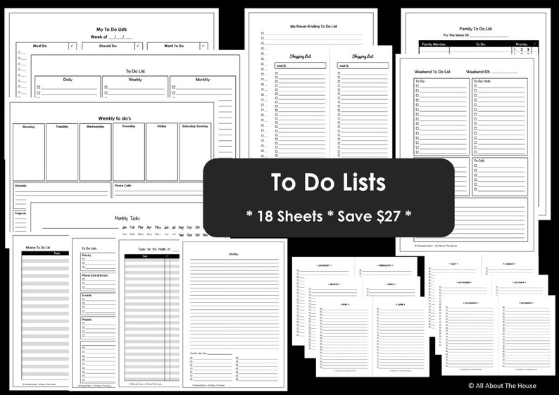 To Do's Printables To Do Lists Organisatie Huishoudelijke Binder 18 vellen Voordeelpakket afbeelding 1