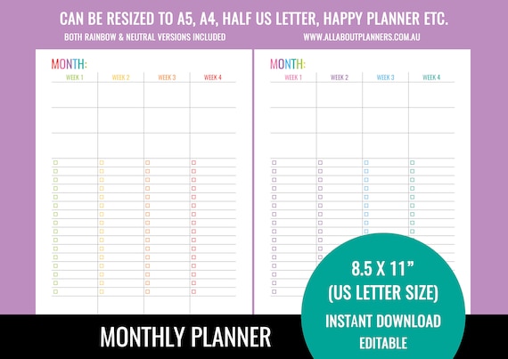 Editable printable monthly calendar planner insert if i have time ...