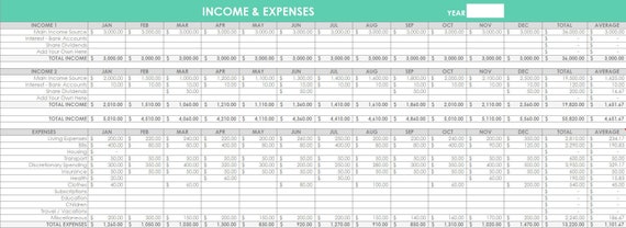 Personal budgeting excel spreadsheets income expenses tracking finance spending family actual vs. budget monthly google docs home planner Il_570xn