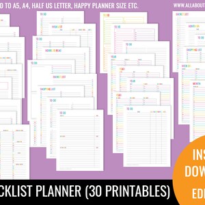 checklist printable planner insert editable refill to do shopping grocery task organizer agenda US letter size resize a5 personal size half image 1