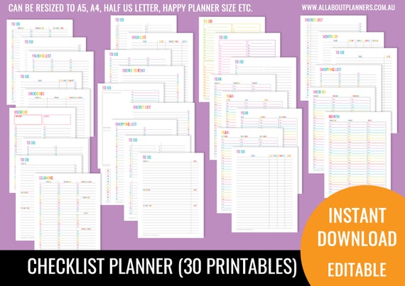 checklist printable planner insert