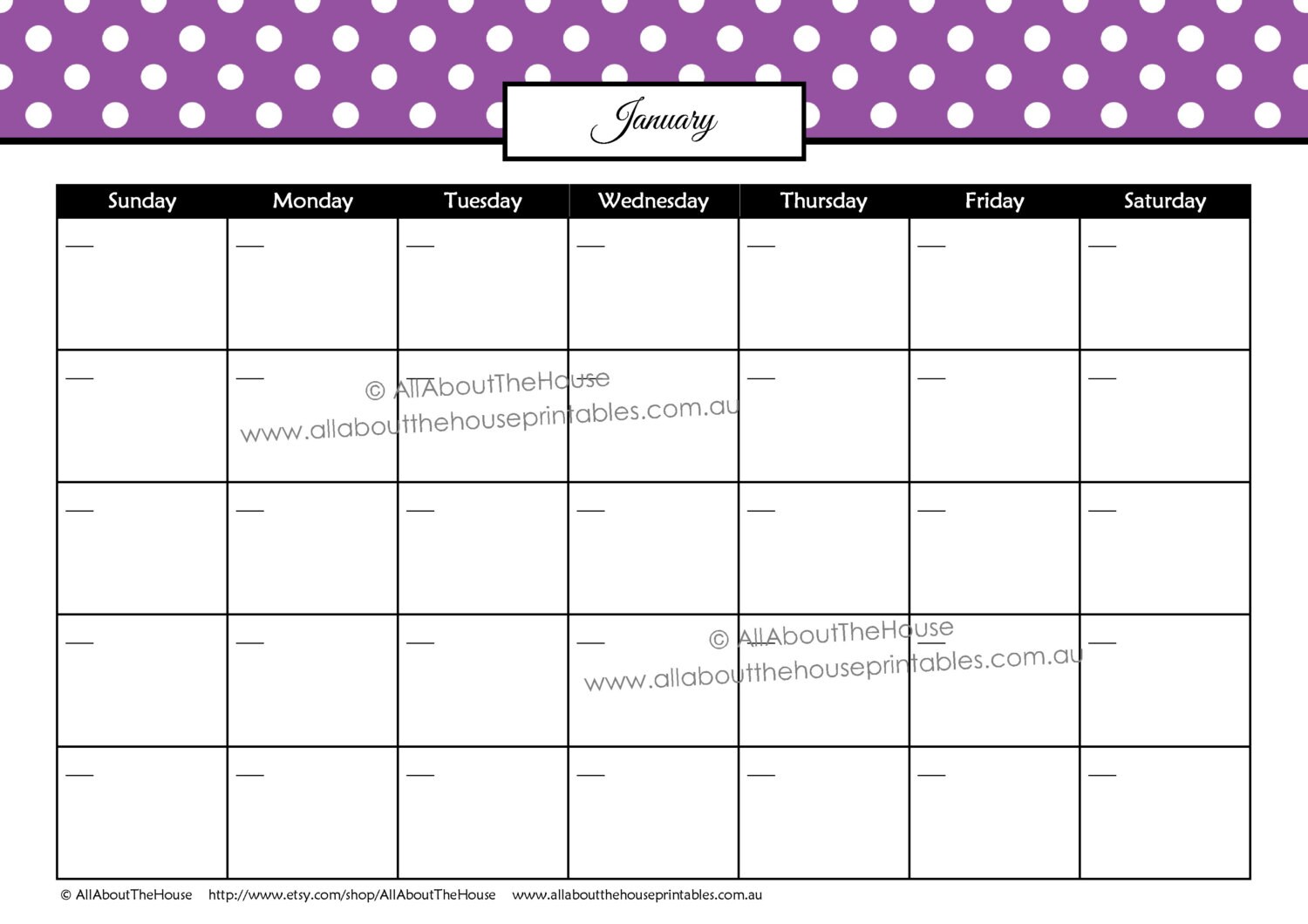 EDITABLE Polka Dot Calendars You Choose 2016 2017 Etc | Etsy