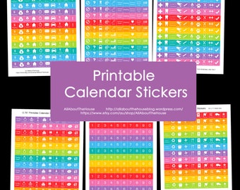 Planner Stickers Printable Daily Planner Calendar Rainbow Add On Agenda Organisation PDF JPG 2022 letter size money bills school home health