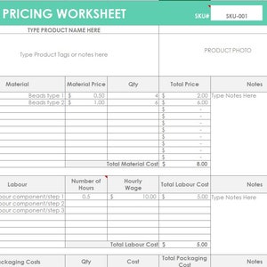 MINT Pricing Calculator shop management Tool Etsy Sellers handmade product, cost of goods sold, COGS, worksheet spreadsheet excel file image 1