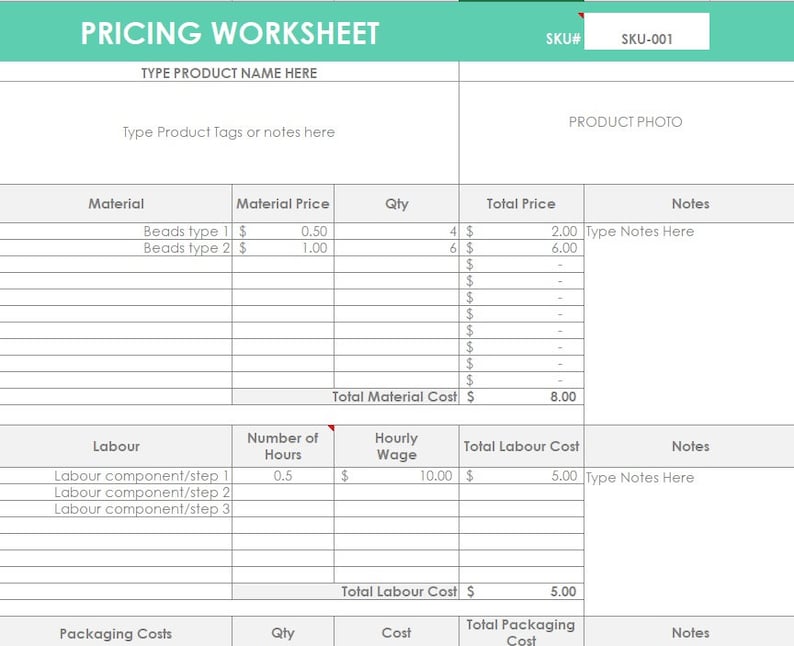 MINT Pricing Calculator shop management Tool Etsy Sellers handmade product, cost of goods sold, COGS, worksheet spreadsheet excel file image 1