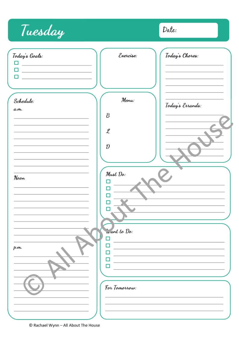 MULTICOLOURED Printable Daily Planners Time Management 7 sheets Product Number 93 INSTANT DOWNLOAD image 2