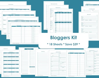 Blogging Printables - Blog Management Organisation - Household Binder - 18 sheets - Value Pack