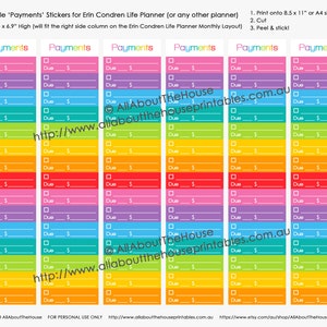 Bill Payments Printable Planner Stickers for Erin Condren, Plum Paper or any other planner Calendar Monthly Sidebar Rainbow Instant DL image 2