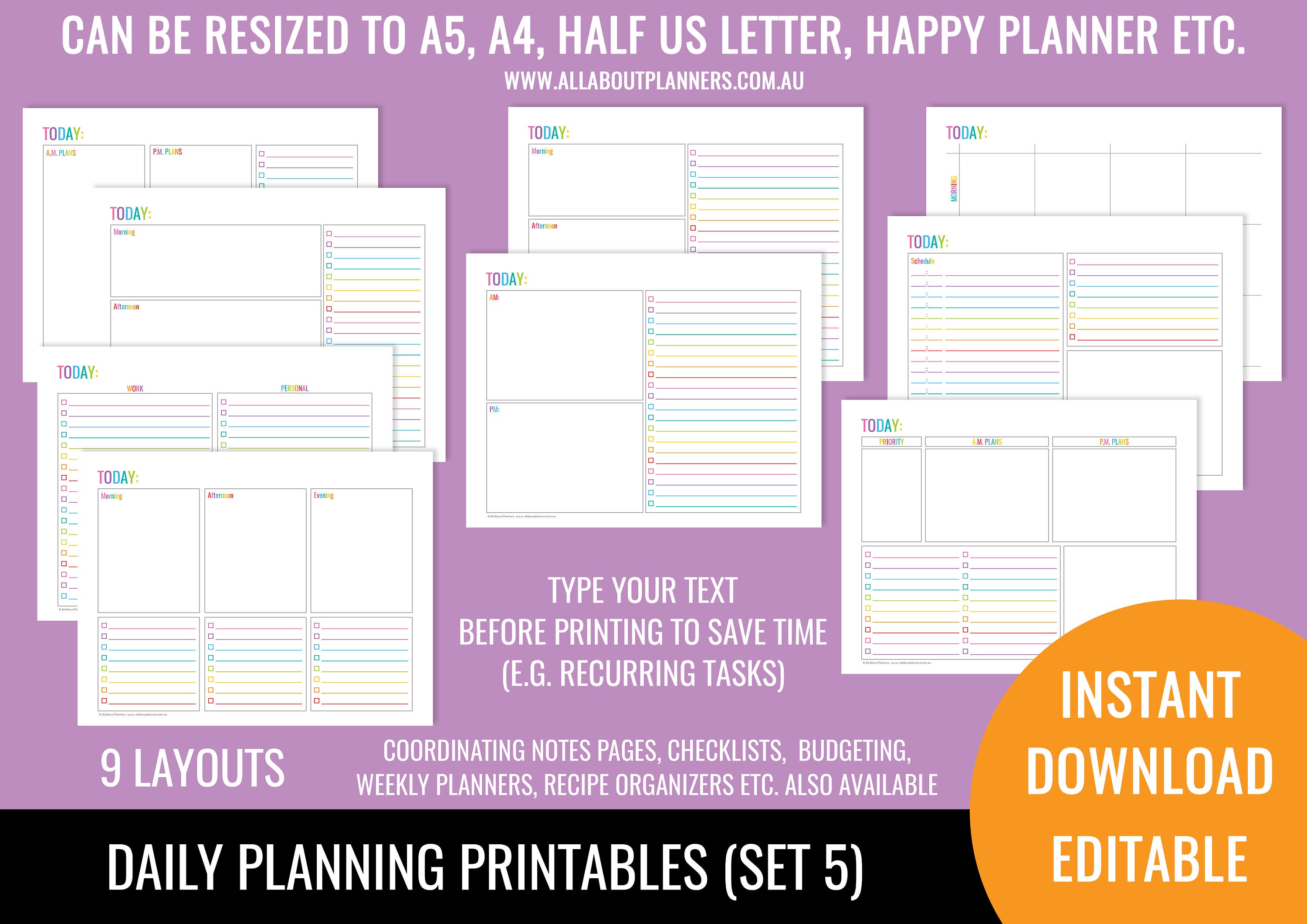 Daily Planner printable editable pdf day to a page landscape | Etsy