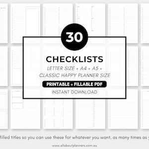 Checklist printable planner undated fillable pdf minimalist to do list tasks organizer minimalist happy planner classic disc insert A5 diy