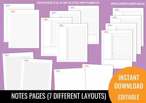 Basic Pages, Dot Grid, Grid, Lined Paper, Notebook, A4, Letter Size, A5,  Printable Planner Inserts, Planner Template, Planner Design –