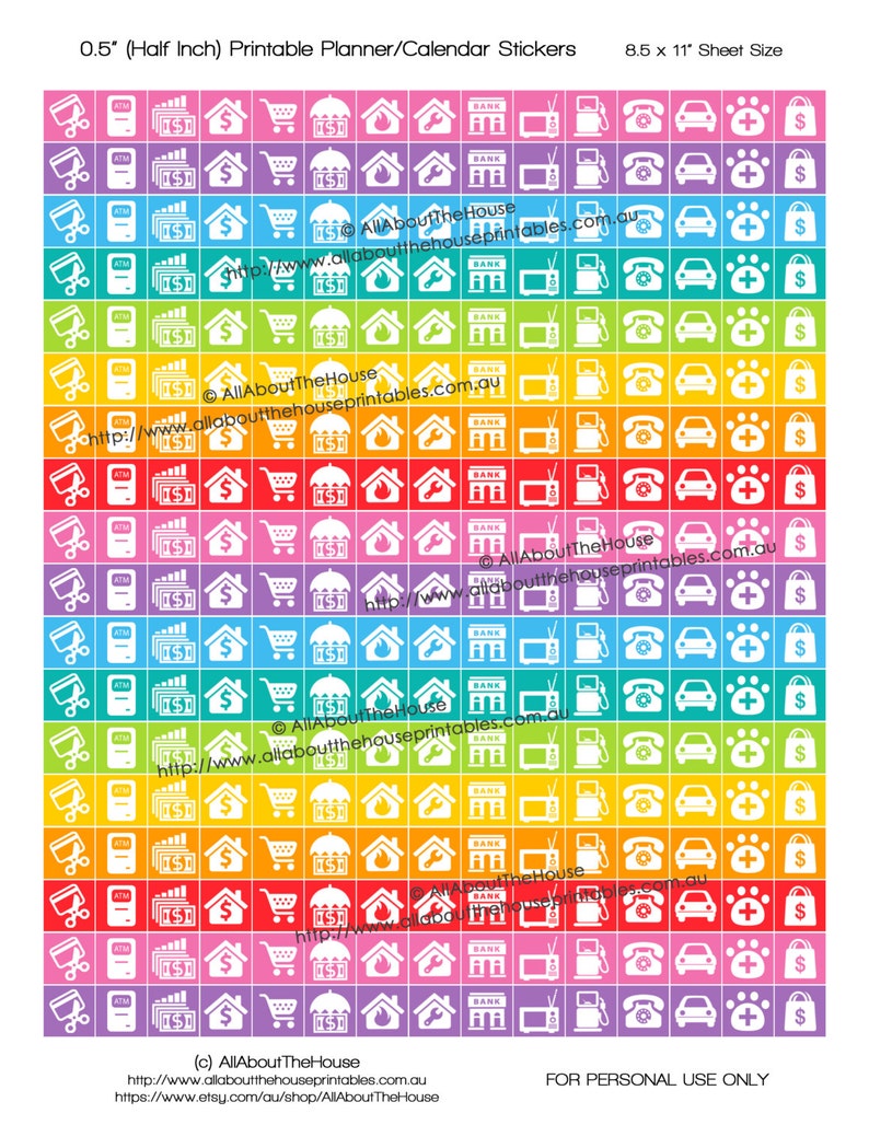 Money planner stickers icon bills payday mortgage student loan reminder Printable Rainbow Planner made for Erin Condren any planner HIS074 image 1