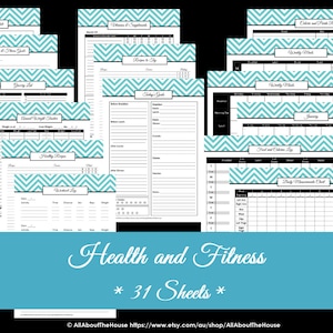 LIGHT BLUE Health and Fitness Printables Workout Printables Meal Planner Home Organisation Household Binder 31 sheets Instant download image 1