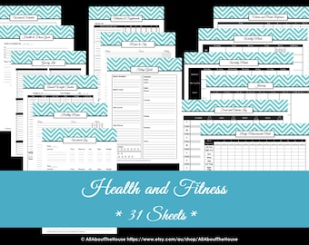 LIGHT BLUE Health and Fitness Printables - Workout Printables Meal Planner Home Organisation Household Binder 31 sheets Instant download