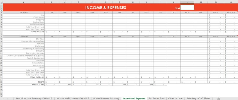 Etsy Seller Spreadsheets, shop management Tool, financial, tax reporting, profit and loss, income, expenses, spreadsheet, excel, google docs image 5