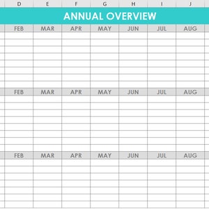 Annual overview spreadsheet Excel routine task goals google sheet template organize daily weekly monthly tasks cleaning chores blog business image 1