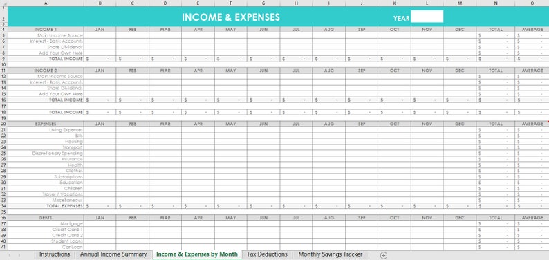 Monthly Budgeting Excel Spreadsheets Income Expenses Tracking Finance ...