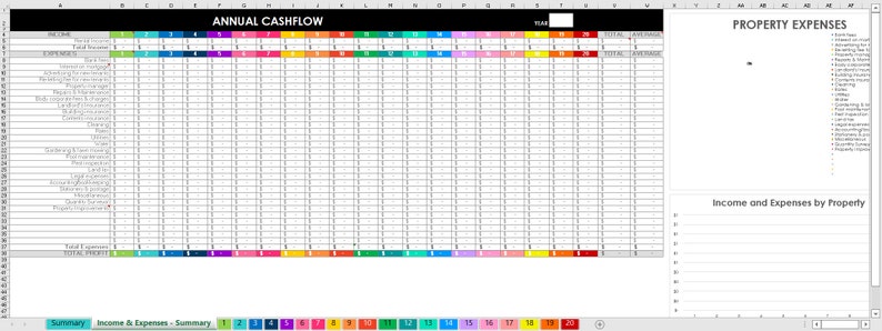 Rental Property spreadsheets track income expenses 1 20 investment properties manager use Microsoft Excel Google Sheets or Numbers for Mac image 7