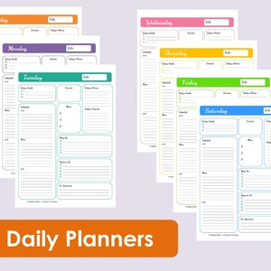 Printable Daily Planners - Time Management - 7 pages - Color coded - menu goals to do exercise chores - All About Planners - Product #93