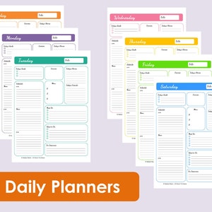 VEELKLEURIGE afdrukbare dagelijkse planners Time Management 7 vellen Productnummer 93 INSTANT DOWNLOAD afbeelding 1