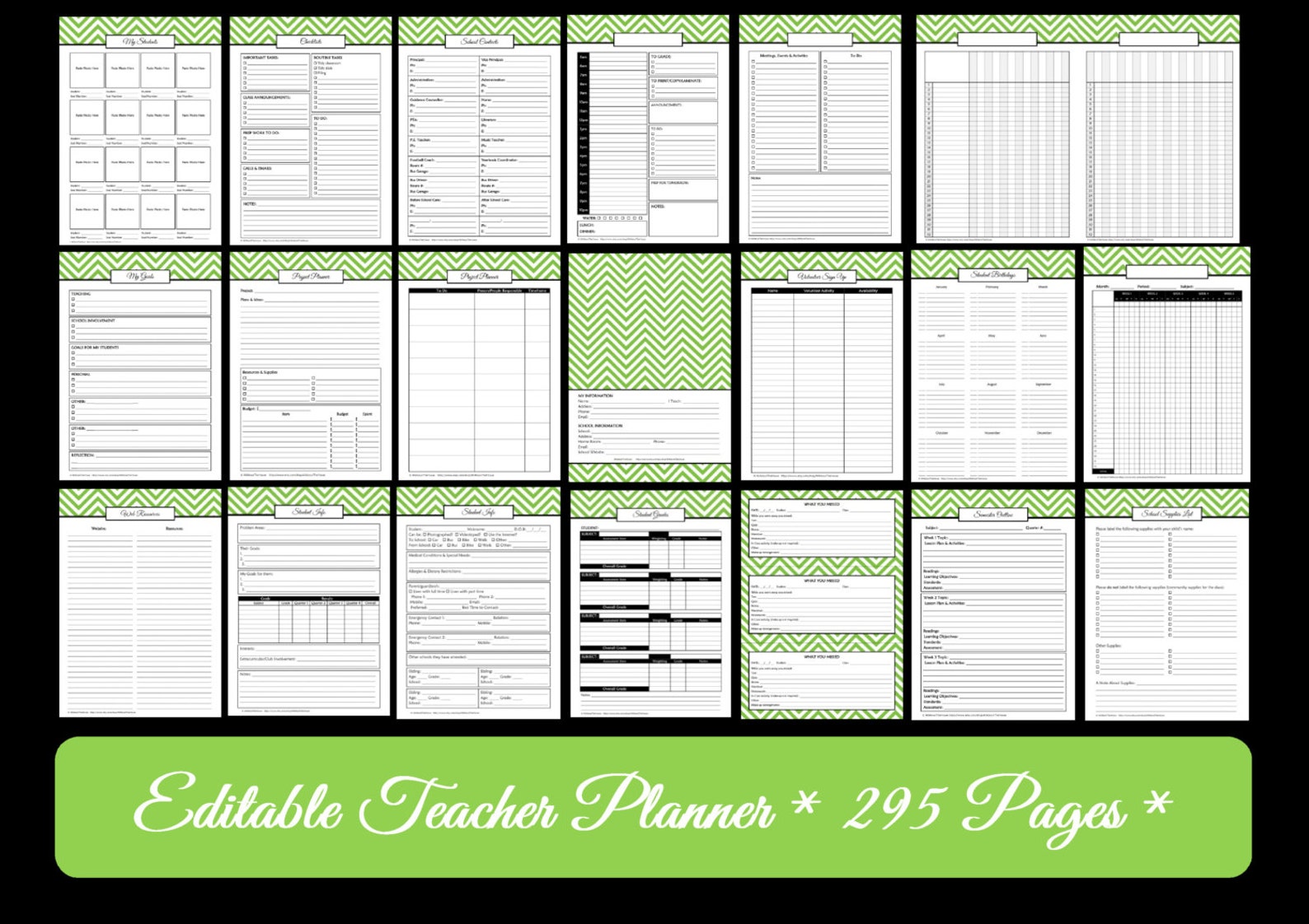 BLACK EDITABLE Teacher Planner Printable School Homeschool Etsy