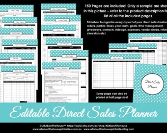 Direct Sales Planner Editable Business Planner Binder Printables Organize Any Direct Sales Business 150pages Blue Polka Dot INSTANT DOWNLOAD