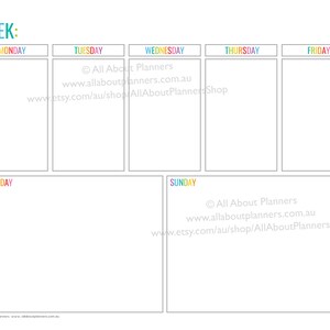 Weekly planner printable 1 page landscape spread insert editable refill to do checklist rainbow US letter size resize a5 half junior image 5