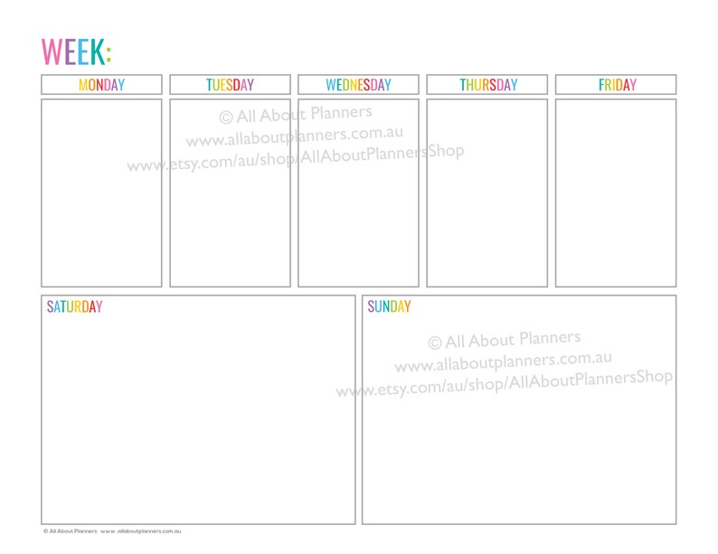 Weekly planner printable 1 page landscape spread insert editable refill to do checklist rainbow US letter size resize a5 half junior image 5