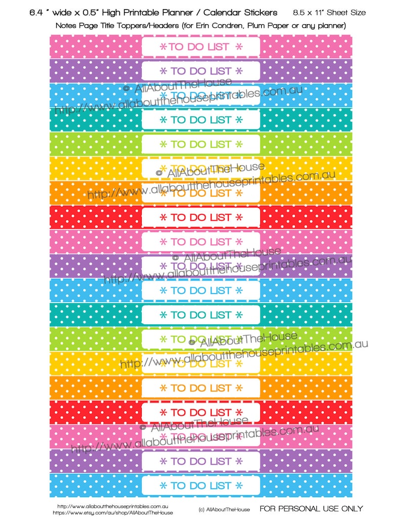 Notes Page Title Topper Header Planner Stickers Checklist Printable To Do List Ideas Tasks Rainbow ECLP Plum Paper ect NPT001 image 3