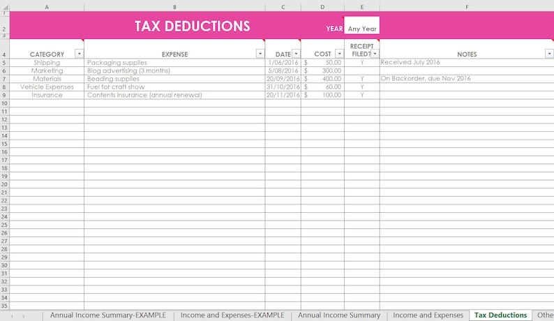 Etsy Seller Spreadsheets, shop management Tool, financial, tax reporting, profit and loss, income, expenses, spreadsheet, excel, google docs image 5