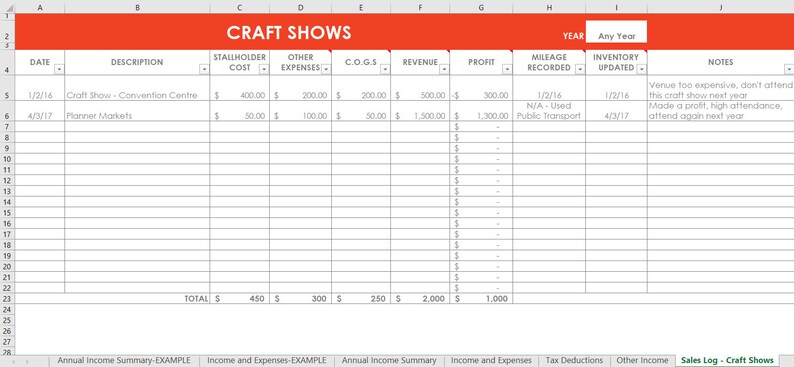 Etsy Seller Spreadsheets, shop management Tool, financial, tax reporting, profit and loss, income, expenses, spreadsheet, excel, google docs image 4