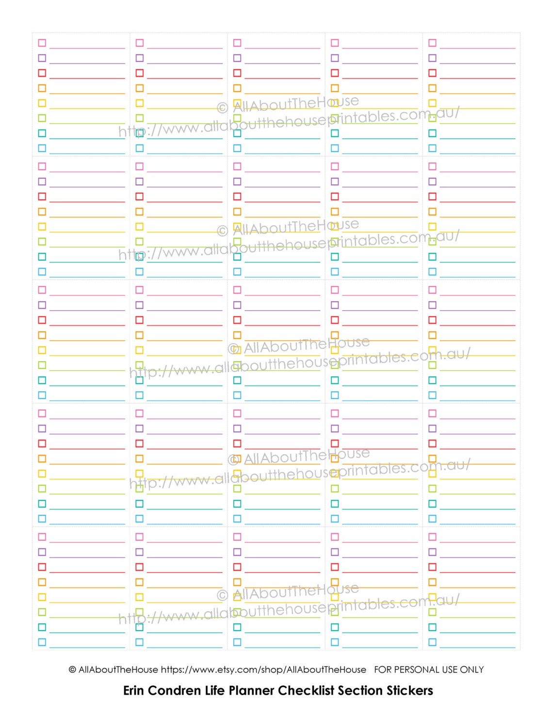 Printable Calendar Planner Stickers Checklist Full Box for Erin Condren ...