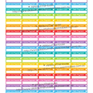 Zahlungen Planner Aufkleber druckbare Rechnung aufgrund Auto-Hypothek Miete Kreditkarte 1,5 "breit x 0,5" Regenbogen 2015 Planner OL126