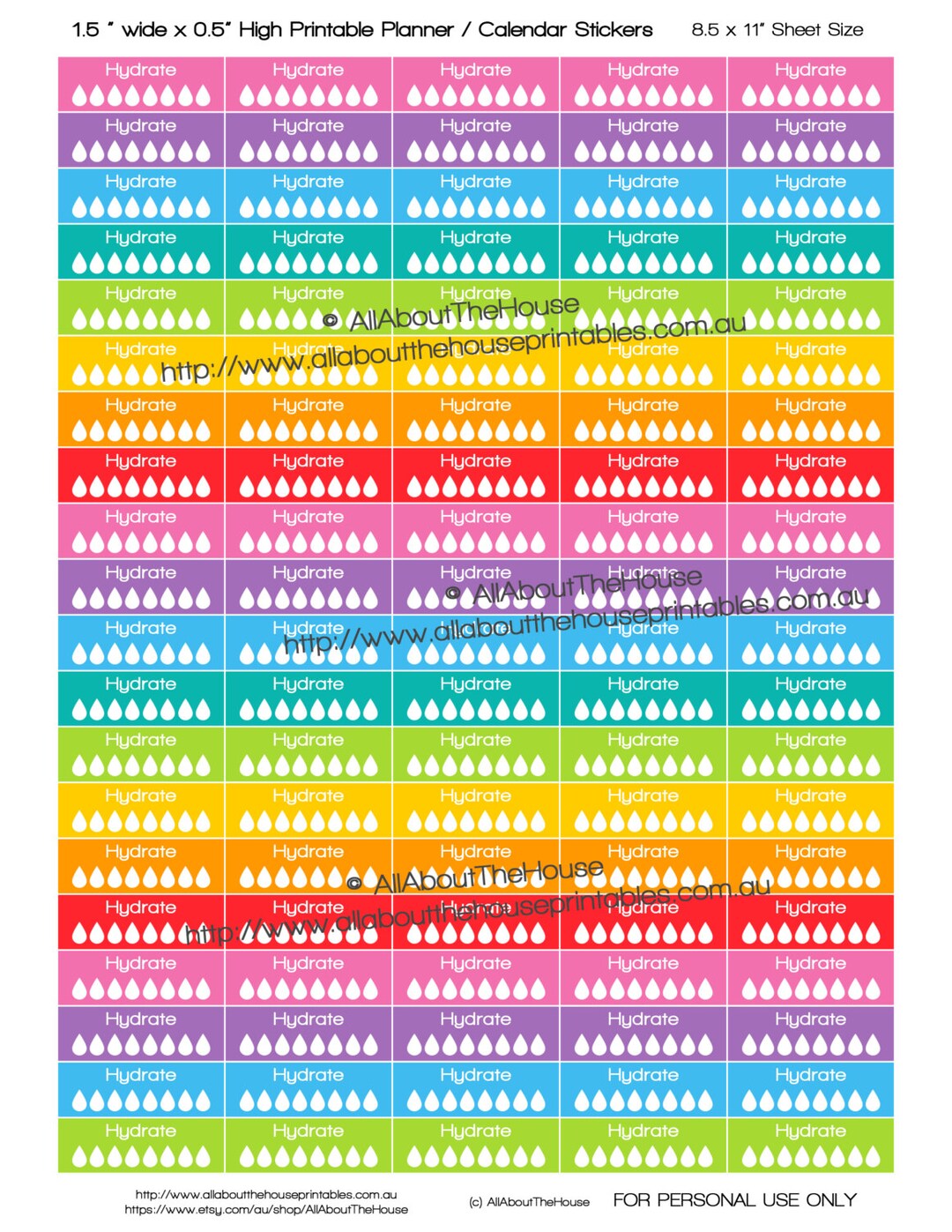 Hydrate Printable Calendar Planner Stickers Water Intake Tracker 1.5 ...