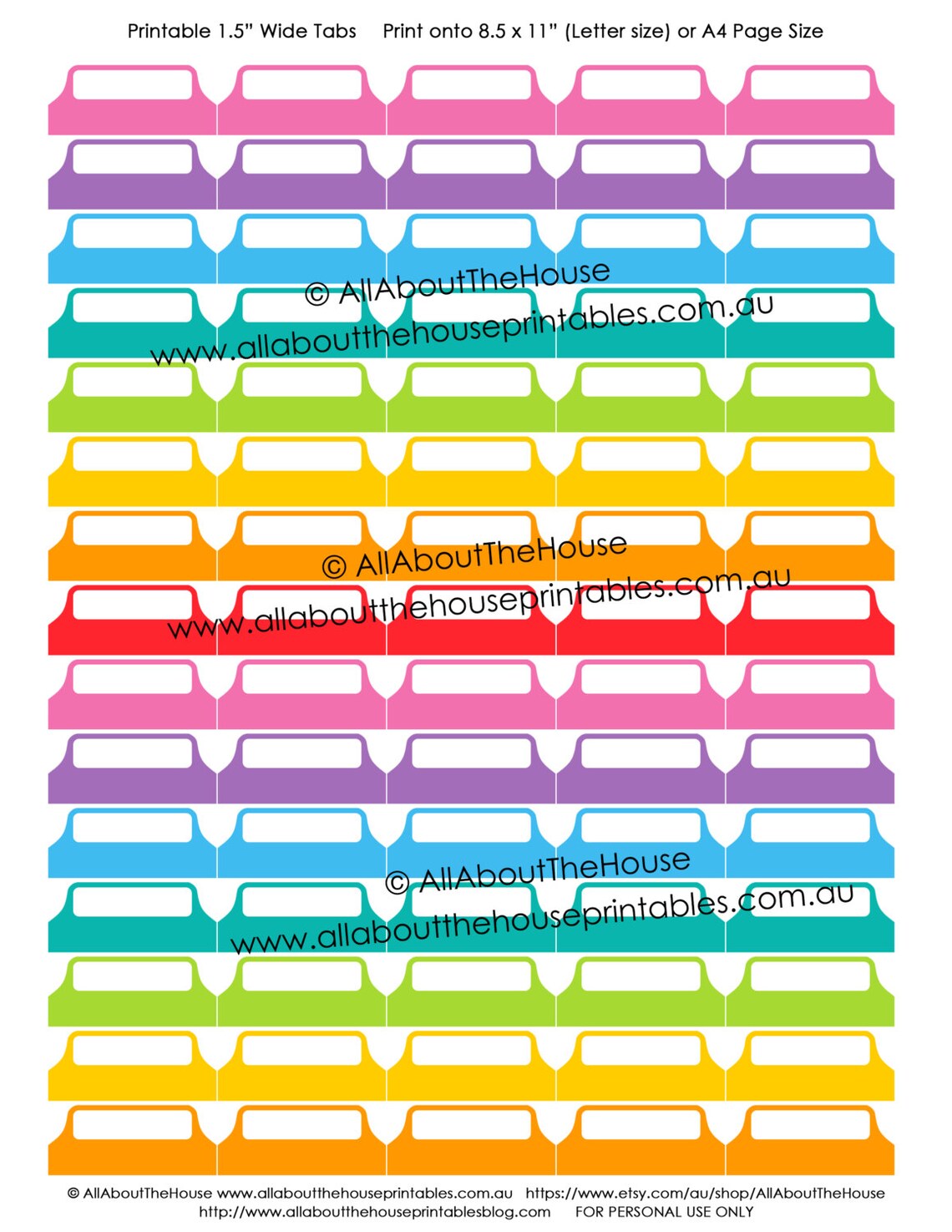 Printable Planner Tab Template for Planners Household Binder | Etsy ...