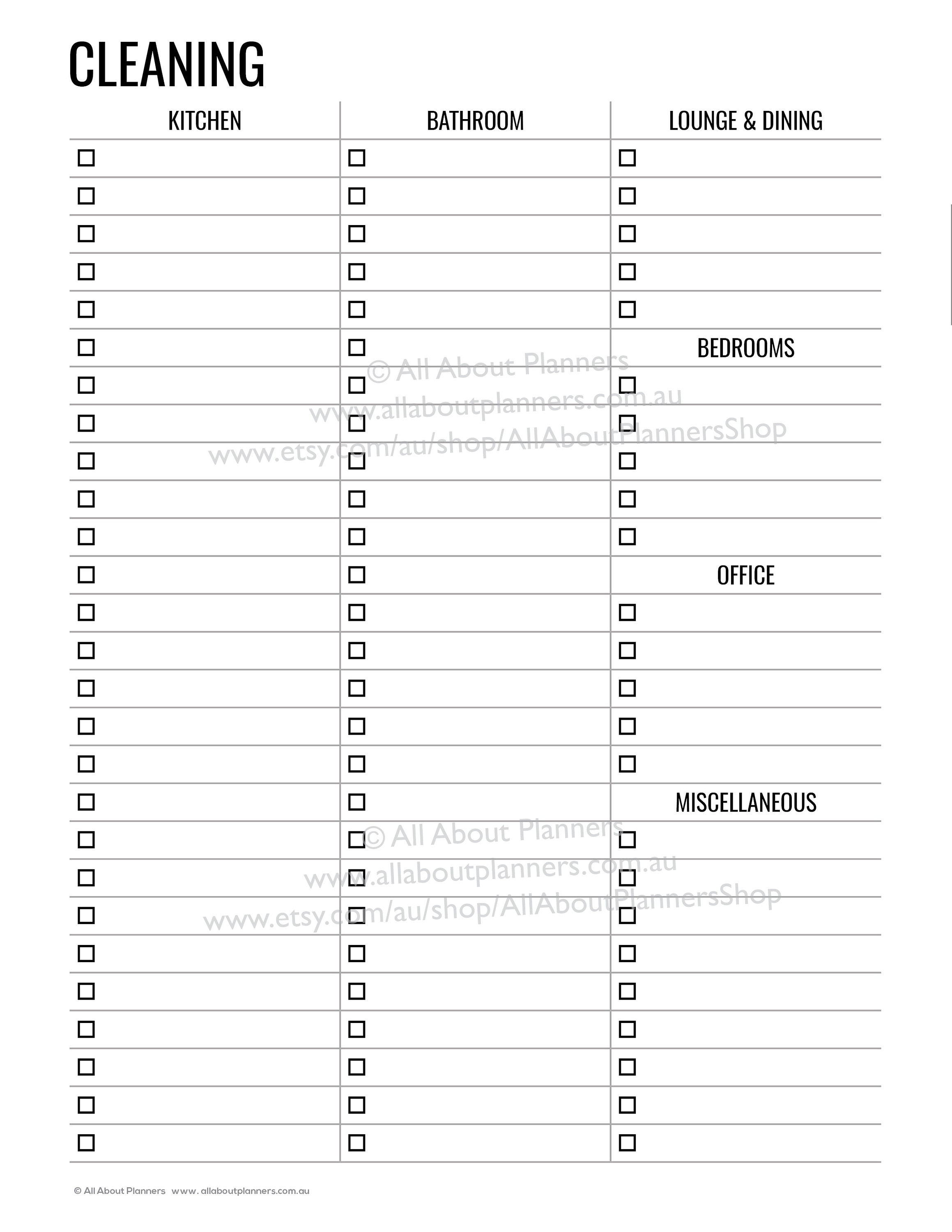 Cleaning Checklist Planner Editable Printable Reminder Cleaning Insert ...