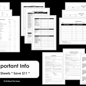 Wichtige Informationen Printables - Heimorganisation - Haushaltsbuch - 12 Blätter - Vorteilspaket