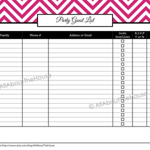 Printable Party Planner 14 sheets PDF Chevron Party Printables Household Binder Guest List, Party Budget, To Do List, Schedule image 3